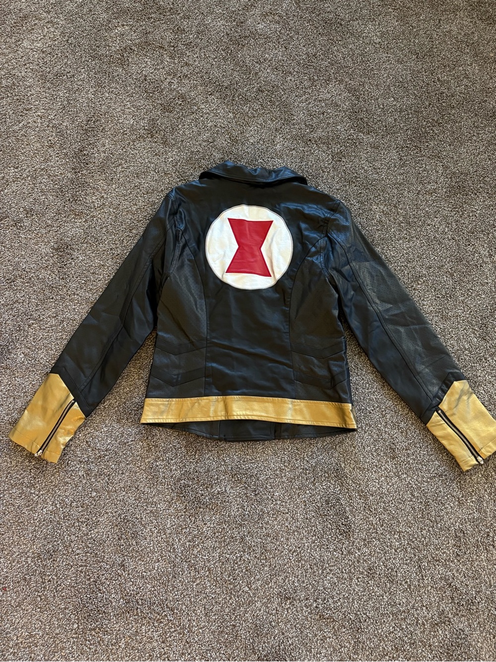 Her Universe Black Faux Leather Jacket with Gold Trim and Red Emblem